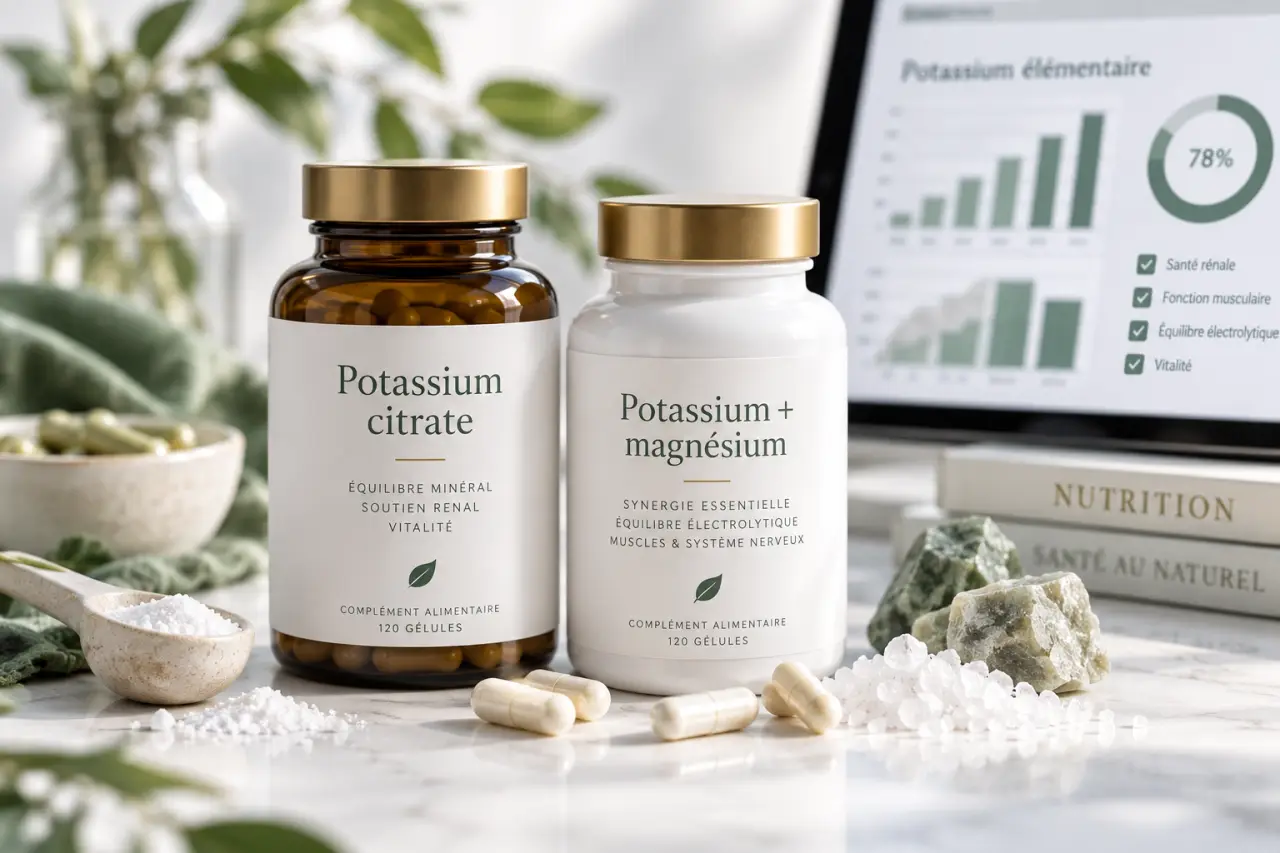 Complément alimentaire de potassium : le potassium élémentaire guide le choix entre citrate et magnésium