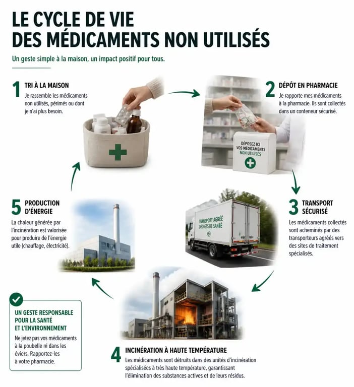 Cycle de vie des médicaments non utilisés et tri des médicaments