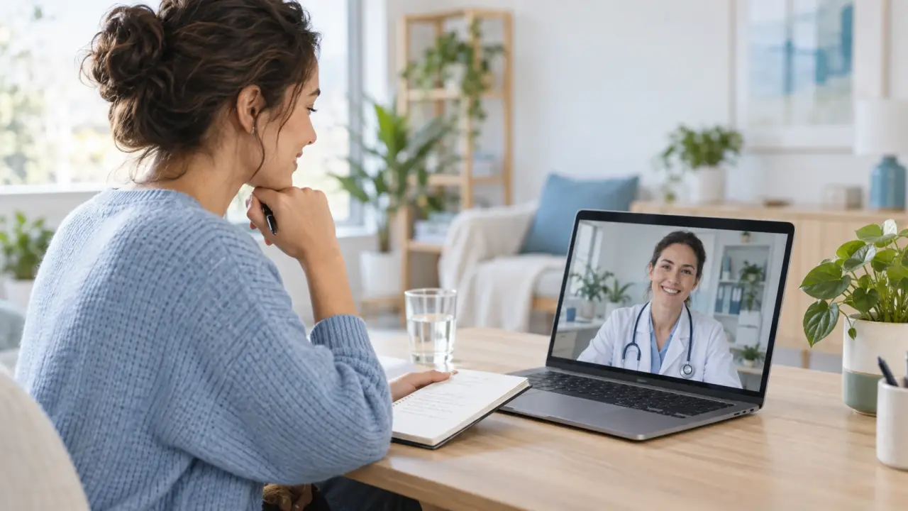 Patient préparant une téléconsultation médicale depuis son domicile